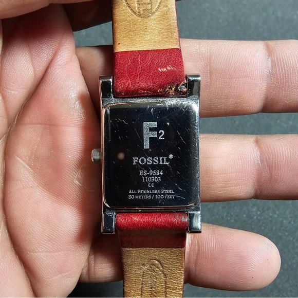 Fossil F2 Ladies Quartz Watch Silver Tone Rectangle Resd Strap Working ES-9584 - Picture 5 of 7